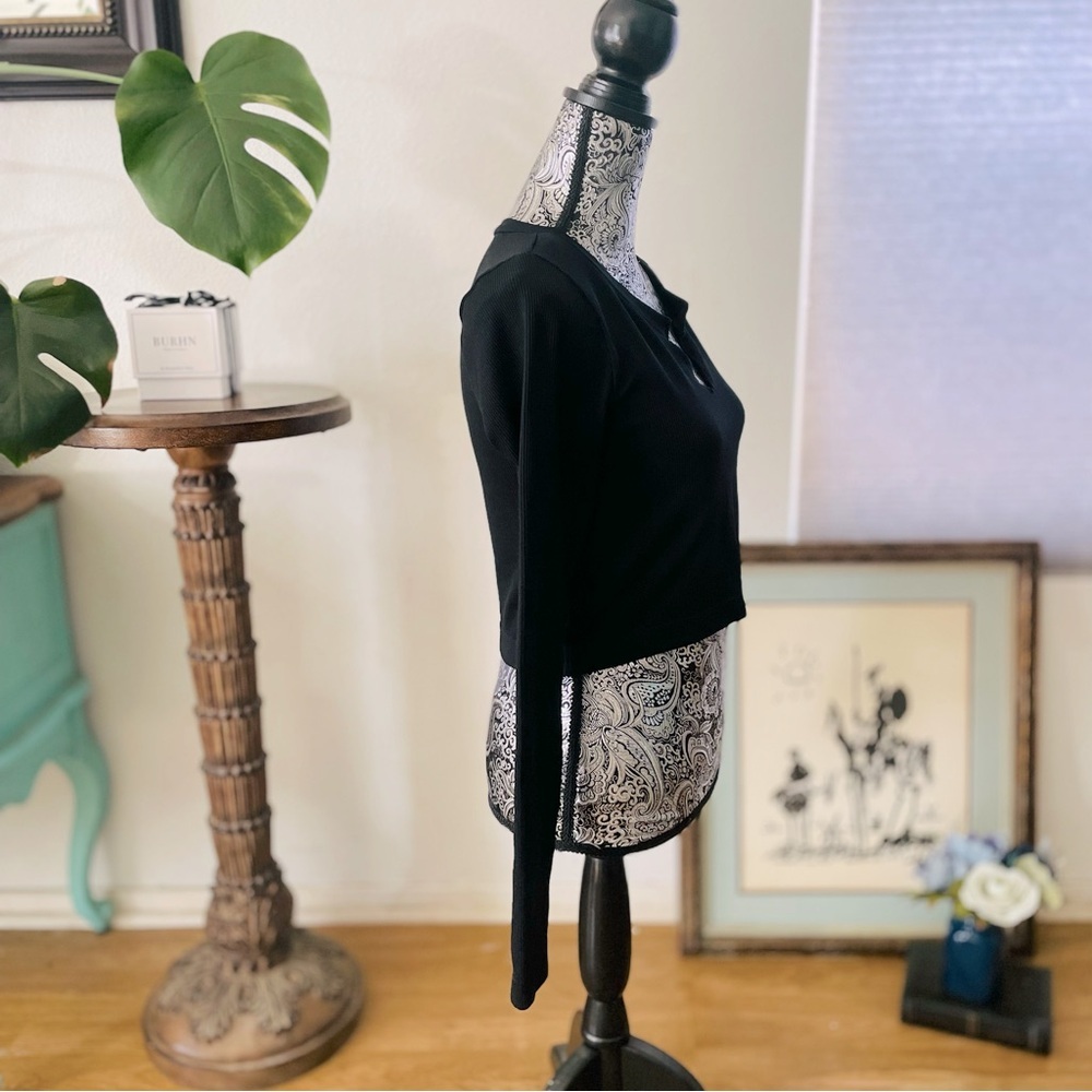 Wild Fable Women's Long Sleeve V-Neck Seamless Notched Top Size L Black - Picture 6 of 10